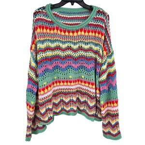 Shein Top Green Bohemian Crochet Sweater Pullover Women's Large